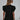 Black ruffle sleeve blouse for women, styled as a casual summer top, featuring short sleeves and a round neckline.