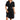 A woman wearing a black V-neck knee-length casual summer dress with pockets, showcasing the dress's sleeveless design and relaxed fit.