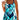 Woman wearing Blue Abstract Print Tankini with Adjustable Straps; turquoise swim top featuring a sleeveless design.