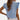 Blue polka dot women's summer top with ruffle sleeves, featuring a round neckline and a lightweight, casual design.