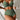 Blue ribbed bikini top with a twisted front design, worn by a female model.