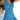 Blue and white geometric V-neck sleeveless A-line summer dress displayed on a smiling model.
