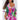 Boho chic long sleeve maxi dress featuring an abstract print with vibrant pink and violet colors, showcasing design elements such as a defined waist, stylish collar, and elegant shoulder and neck details.