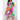 Boho chic long sleeve maxi dress with a vibrant abstract print in shades of pink and magenta, featuring a defined waist and flowing design suitable for spring fashion.