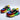 Colorful rainbow sneakers in multicolor design, featuring vibrant hues and suitable for running, walking, and sports activities.