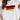 Woman wearing a white t-shirt with the Germany flag design, suitable for Euro 2024, showcasing shoulder-length hair and a neutral expression, with a watch visible on her wrist.
