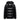 Men's black glossy hooded puffer jacket with insulated design, featuring long sleeves and a fur-lined collar.