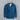 Men's blue cable knit zip-up sweater with a ribbed trim, featuring a high collar and long sleeves, ideal for winter fashion.