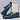 Men's blue leather loafers with a metal buckle, featuring a slip-on design and a sleek dress shoe style.