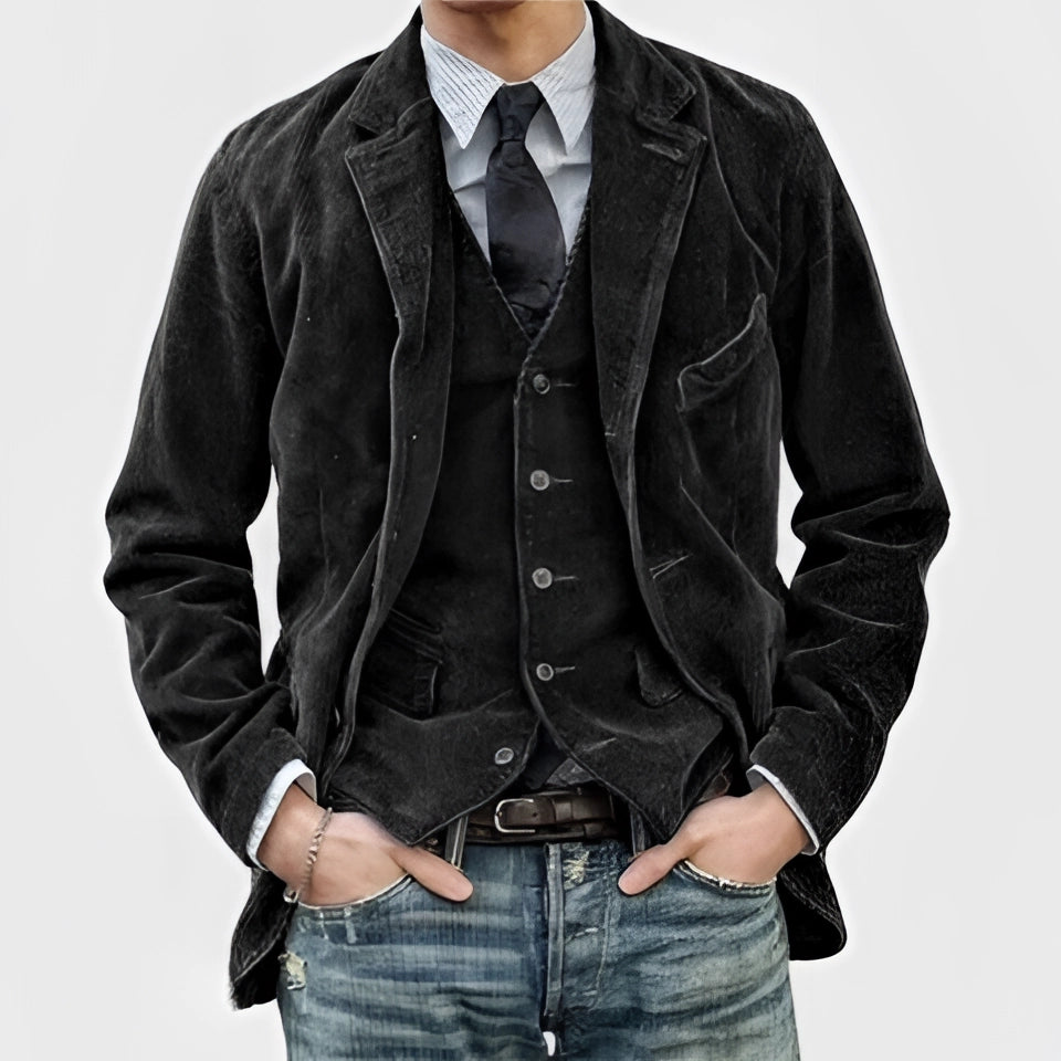 Men s Slim Fit Dark Gray Corduroy Blazer Vintage Style Avencea