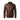 Men's slim fit leather jacket in brown with a motorcycle style design, featuring long sleeves, a structured collar, and pockets, made from natural materials.