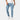 Men's slim fit light blue cargo jeans with zipper pockets, styled with a dress shirt and shoes, showcasing waist and leg features.