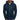 Men's white hoodie with an orange zip, featuring blue navy color, shown in a 3XL size with lightweight fabric and secure pockets, highlighting the sleeve, collar, and arm areas.