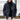Navy blue men's double-breasted waxed jacket with a high collar, featuring long sleeves and a fitted waist, suitable for winter wear.
