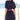 Woman wearing a navy blue summer mini dress with a pink belt, showcasing a casual tunic style.