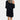 A woman wearing an off-shoulder black mini dress with long sleeves and pockets, showcasing a casual yet stylish look. The dress accentuates the shoulders and waist, providing a chic appearance.