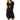 A black oversized tunic dress in 5XL, featuring a casual loose fit, short sleeves, a scoop neck, and pockets. A model is standing and showcasing the comfortable and stylish one-piece garment.