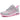 Light gray and magenta women's running shoes with breathable mesh fabric and lightweight air cushion sole, designed for comfort and outdoor sports activities.