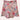 Pink floral skirt with rose and butterfly print, featuring a summer fashion design for women, highlighting intricate patterns and vibrant pink and peach hues.