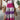 A pink and purple abstract drip design knee-length batwing dress with a V-neck, shown in fuchsia color and size 2XL. The dress features wide batwing sleeves and a defined waistline, suitable for daytime wear.