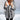 Women's gray hooded winter duffle coat with fur lining, featuring a tailored fit for 3XL size, displayed on a mannequin showcasing the coat's shoulder and neck details.