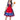 Red and dark blue dirndl dress in a Bavarian folk style, featuring a fitted bodice, puffed sleeves, and a full skirt. The dress fits an XL size and is designed for Oktoberfest celebrations. The model is standing with a smile, showcasing the dress's traditional design elements like the distinct waistline and decorative neckline.