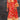 A woman wearing a red floral bohemian kaftan dress with tassels, featuring a loose fit and flowing sleeves, suitable for summer wear. The dress showcases a vibrant pattern and an orange hue, highlighting the neckline and collar area.