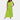 A woman wearing a light green, V-neck, wide-leg formal jumpsuit with long sleeves.