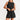 Sleeveless black romper with drawstring waist, featuring a sheath-like design, worn by a woman.
