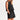 A woman wearing a sleeveless black romper with a drawstring waist, posing with hands on hips.