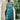 Plus size casual beachwear striped turquoise and black maxi kaftan dress with sleeves, worn by a smiling woman.