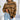 Brown striped turtleneck knitted sweater for women in 2XL size, featuring long sleeves and a cozy fit, ideal for fall and winter fashion.