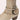 Taupe suede knee-high boots with a Western-inspired design, featuring a studded heel and a convenient side zipper.
