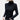 Textured black floral embossed high-collar women's top featuring long sleeves and a fitted waist, displayed against a neutral background.