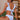 Trendy blue and white striped ruffled bikini set with high waist swimwear featuring a ruffled top and high-waisted bottom.