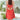 Vibrant red floral print knee-length sundress with adjustable straps, featuring a fitted waist and a sleeveless design.