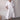 White linen V-neck mid-length dress with short sleeves, fitted waist, and knee-length hem, suitable for casual summer outings.