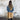 Women's color-block long denim jacket with a stylish fall fashion design, featuring a mix of azure and grey tones, knee-length, long sleeves, and a relaxed fit.