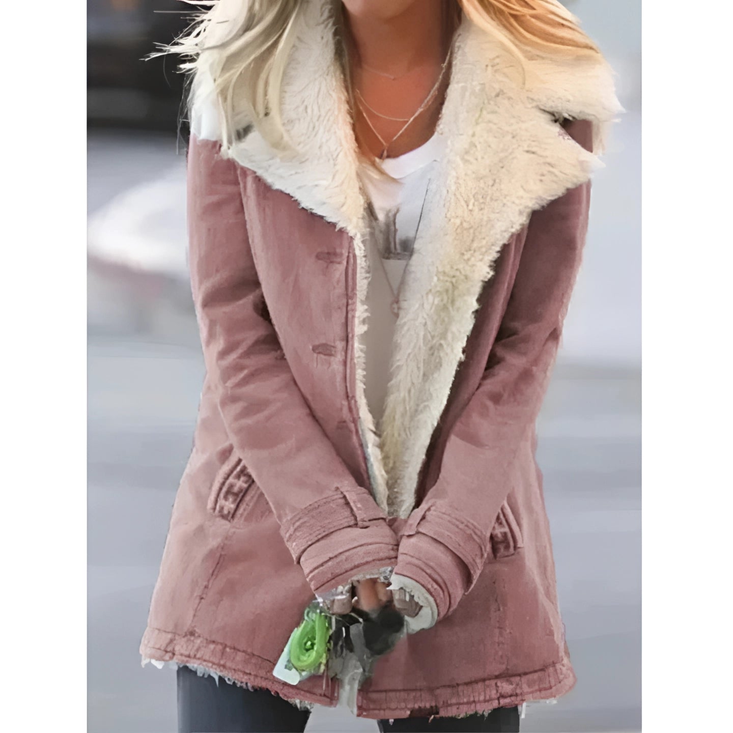 Pink corduroy jacket with fur collar deals