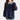 Women's navy blue pullover sweater featuring a contrasting collar and a pocket, designed with long sleeves and a comfortable, relaxed fit.