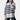 Women's navy blue striped sweater with long sleeves, featuring a casual autumn style, worn by a model.