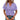 Woman wearing a purple V-neck textured blouse with short sleeves and geometric patterns, paired with jeans.