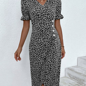 Avencea - Short Sleeves Floral Print Dress
