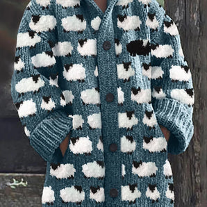 Avencea Sheep Fleece Pattern Elegant Hooded Cardigan Cozy Knitting