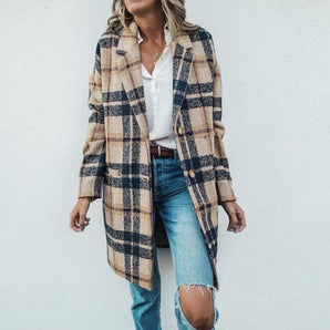 Avencea – Trendy Classic Plaid Longline Winter Jacket Made of Thick Cotton