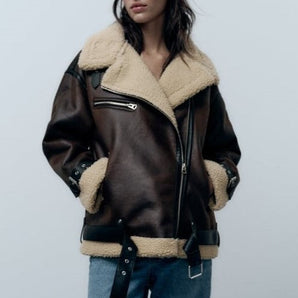 Braun Jacke mit Revers aus Kunstleder