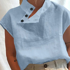 Avencea - Elegant Short Sleeve Blouse Made of Linen and Cotton