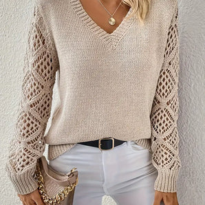 Avencea – solid color hollow sweater for spring