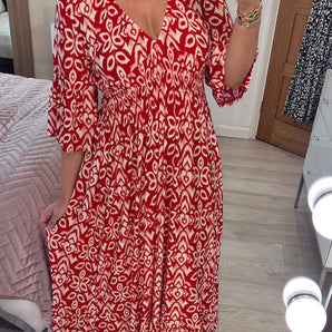 Avencea - Casual V-Neck Floral - Bohemian Dress