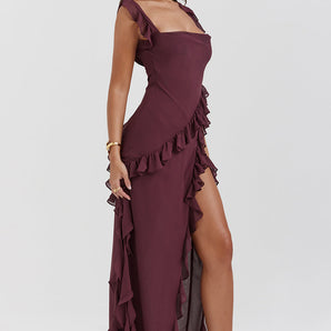 Avencea - Elegant Dress with Ruffles and Opening for a Sophisticated Look